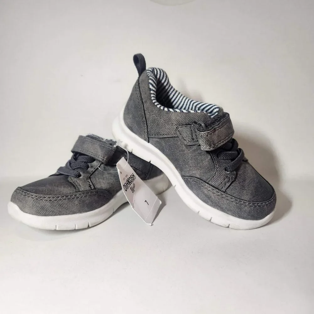 NEW OshKosh B'Gosh Size 7 Toddler Velcro Sneakers Shoes Gray White  NWT